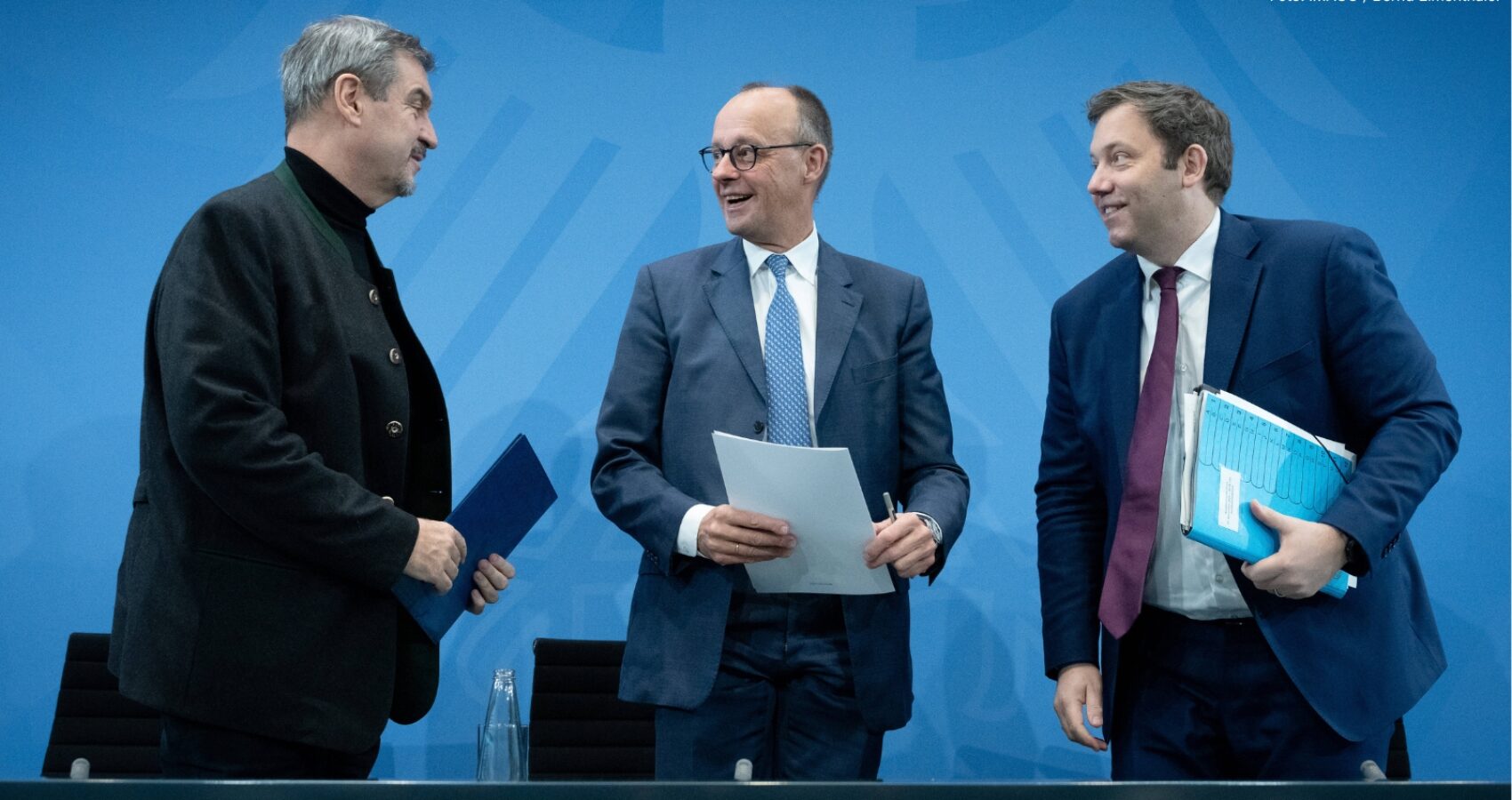 Markus Söder, Bundeskanzler Friedrich Merz und Lars Klingbeil