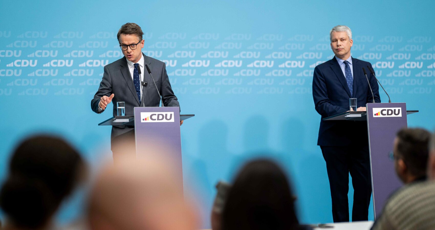 CDU-Pressekonferenz mit Generalsekretär Carsten Linnemann und dem Ersten Parlamentarischen Geschäftsführer der CDU/CSU-Fraktion, Steffen Bilger